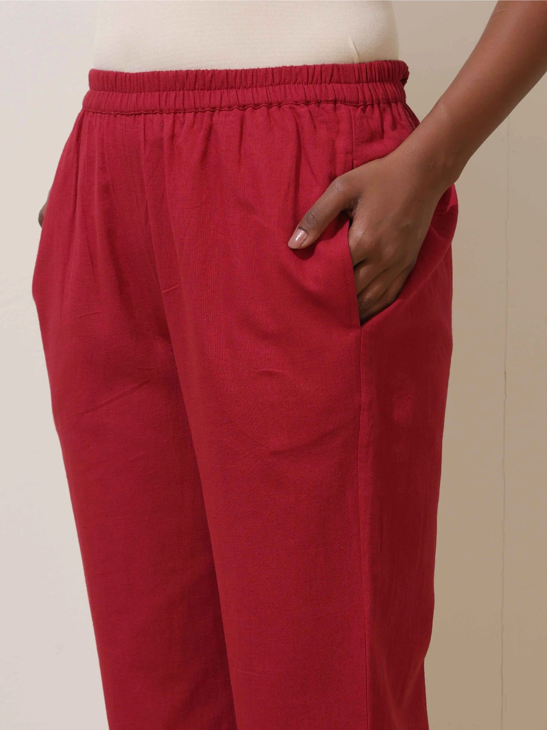 trueBrowns Maroon Cotton Linen Kurta Co-Ord Set