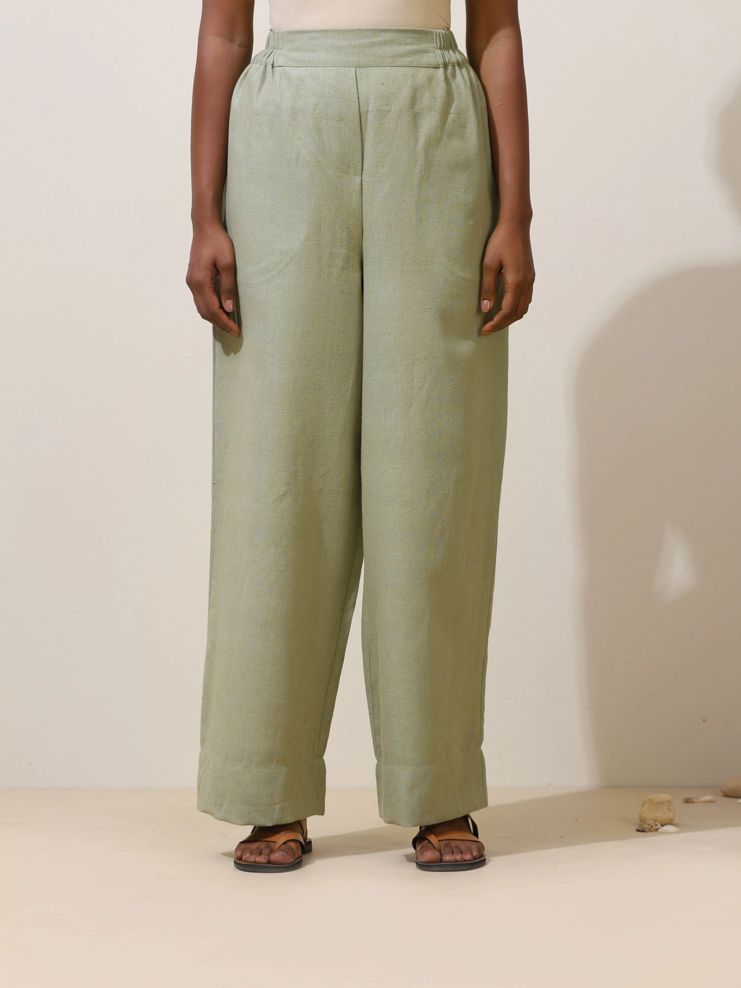 trueBrowns Clover Green Embroidered Natural Cotton Kurta Pant Set