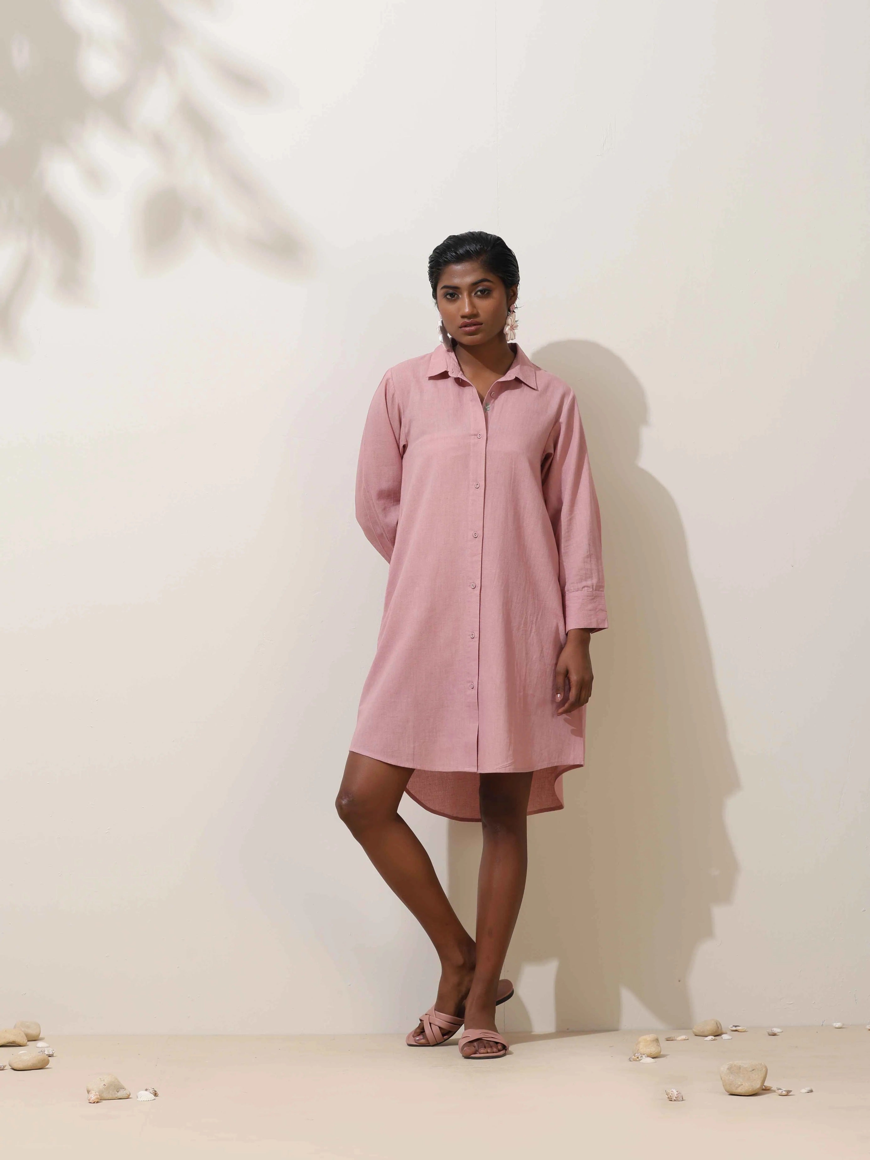 trueBrowns Pink Cotton Linen Dress