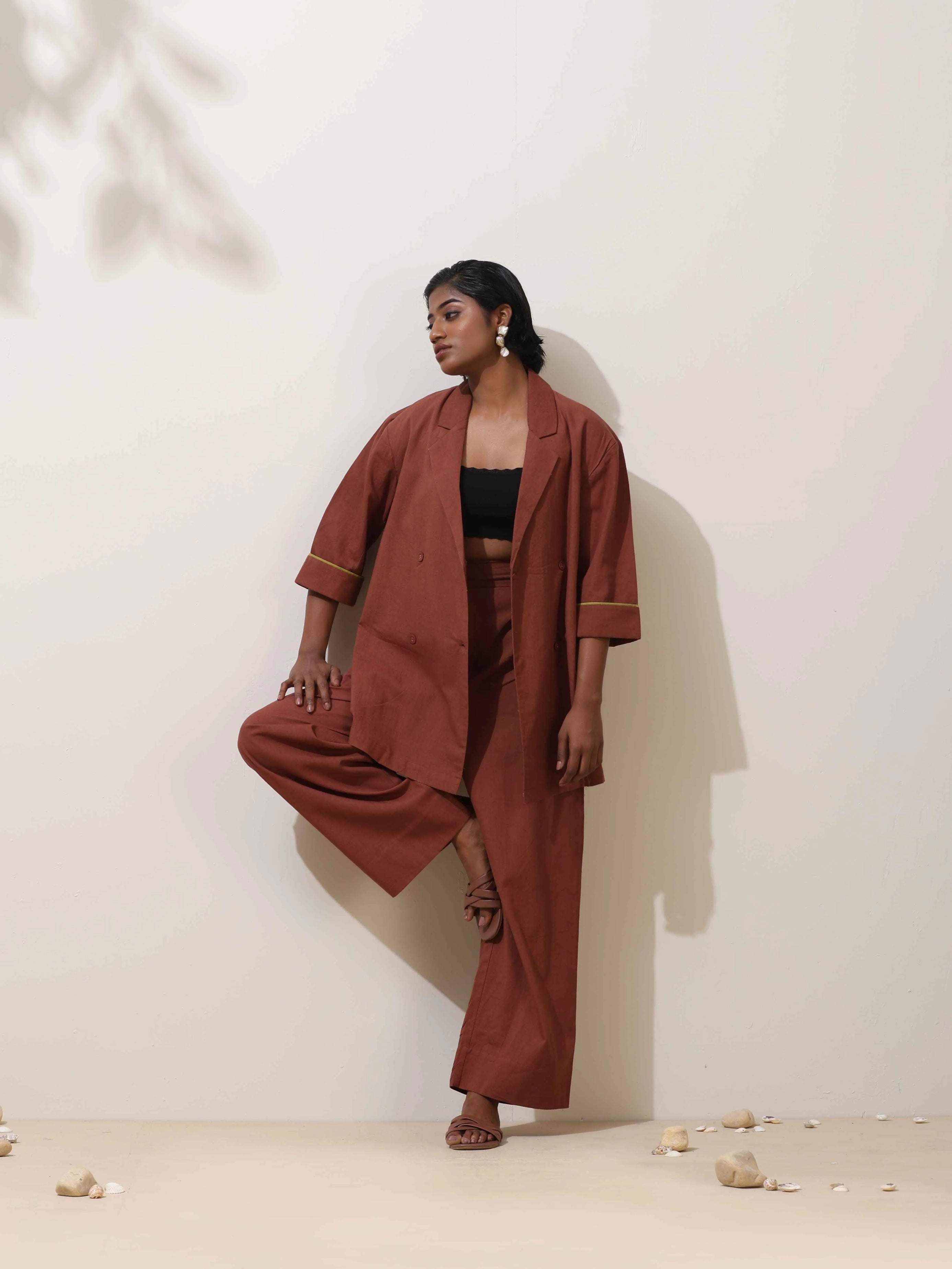 trueBrowns Brown Cotton Linen Co-Ord Set