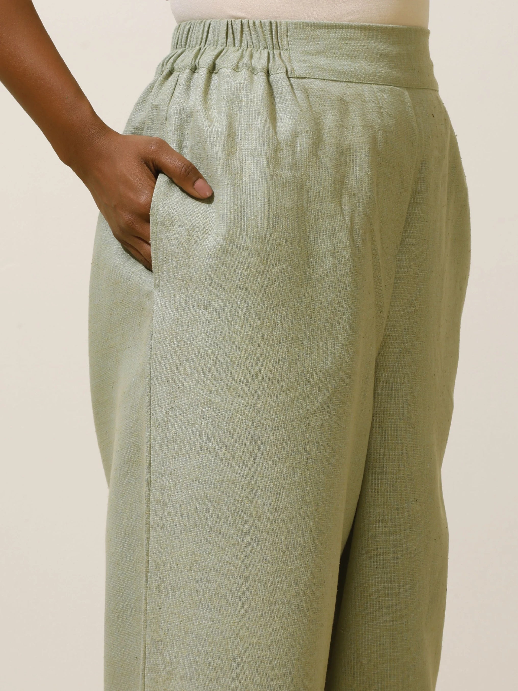 trueBrowns Clover Green Embroidered Natural Cotton Kurta Pant Set