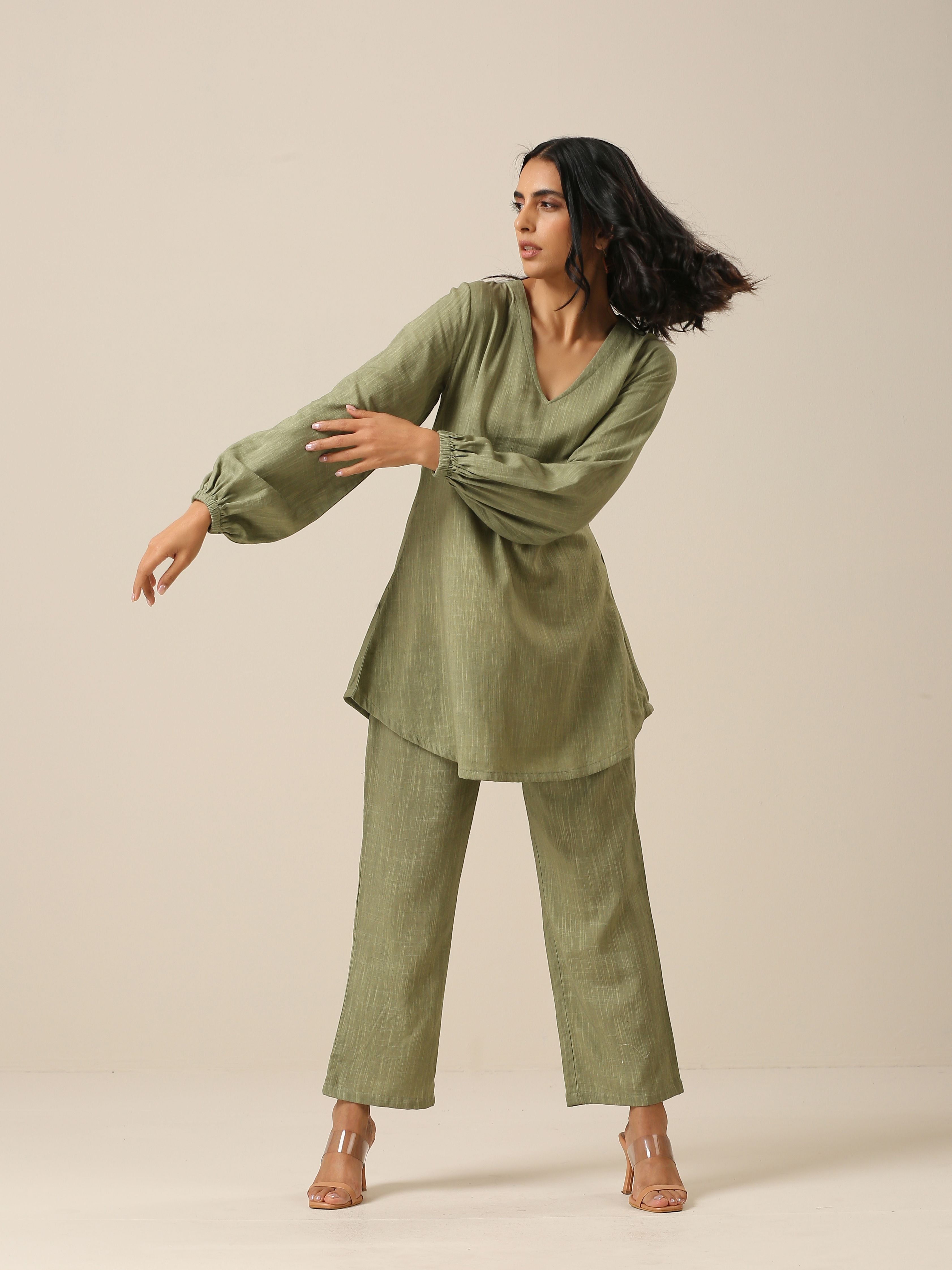 Sage Slub Textured Short Co-Ord Set