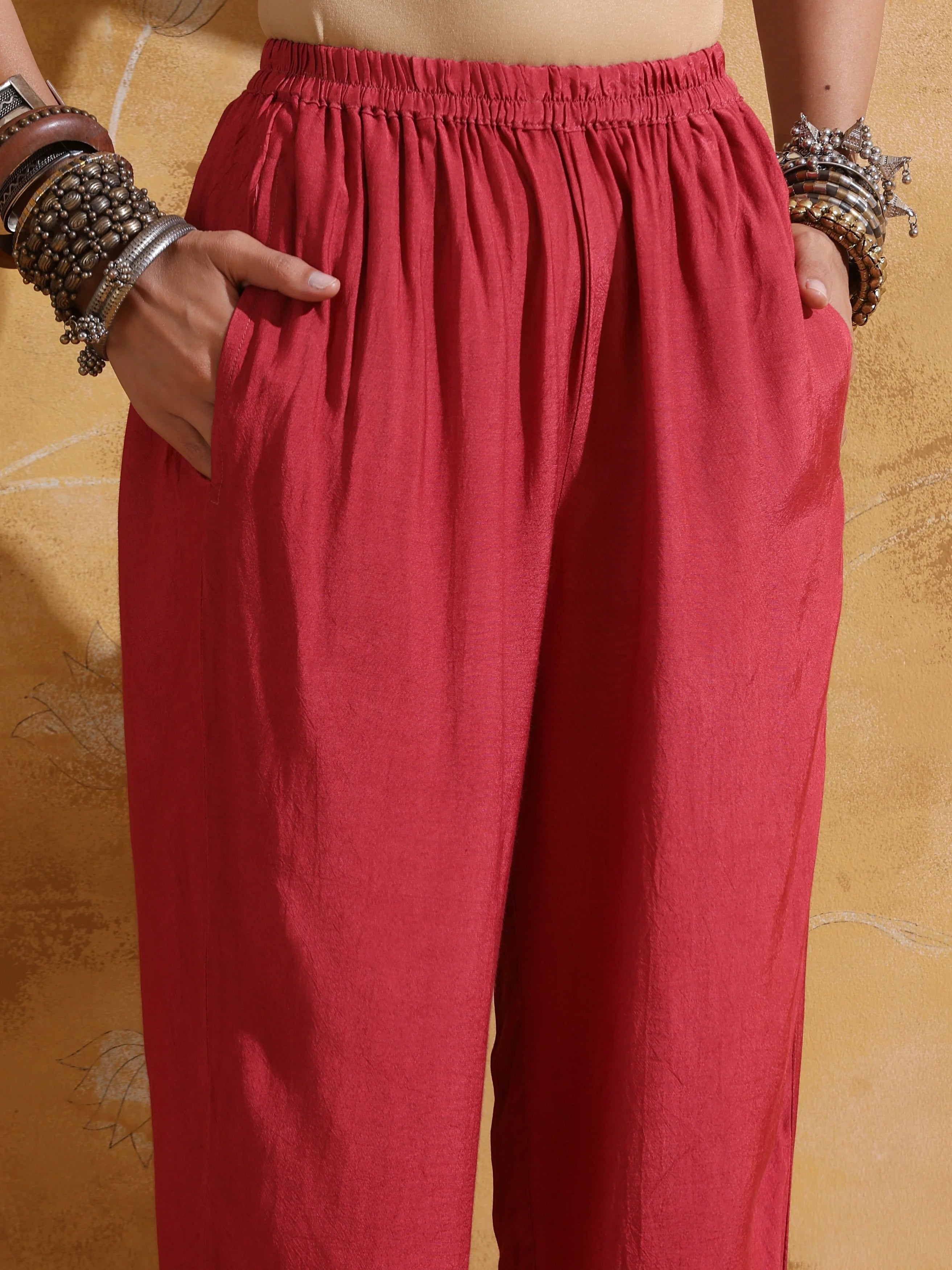 trueBrowns Peach Mint Jaal Print Muslin Silk High-slit Kurta Set