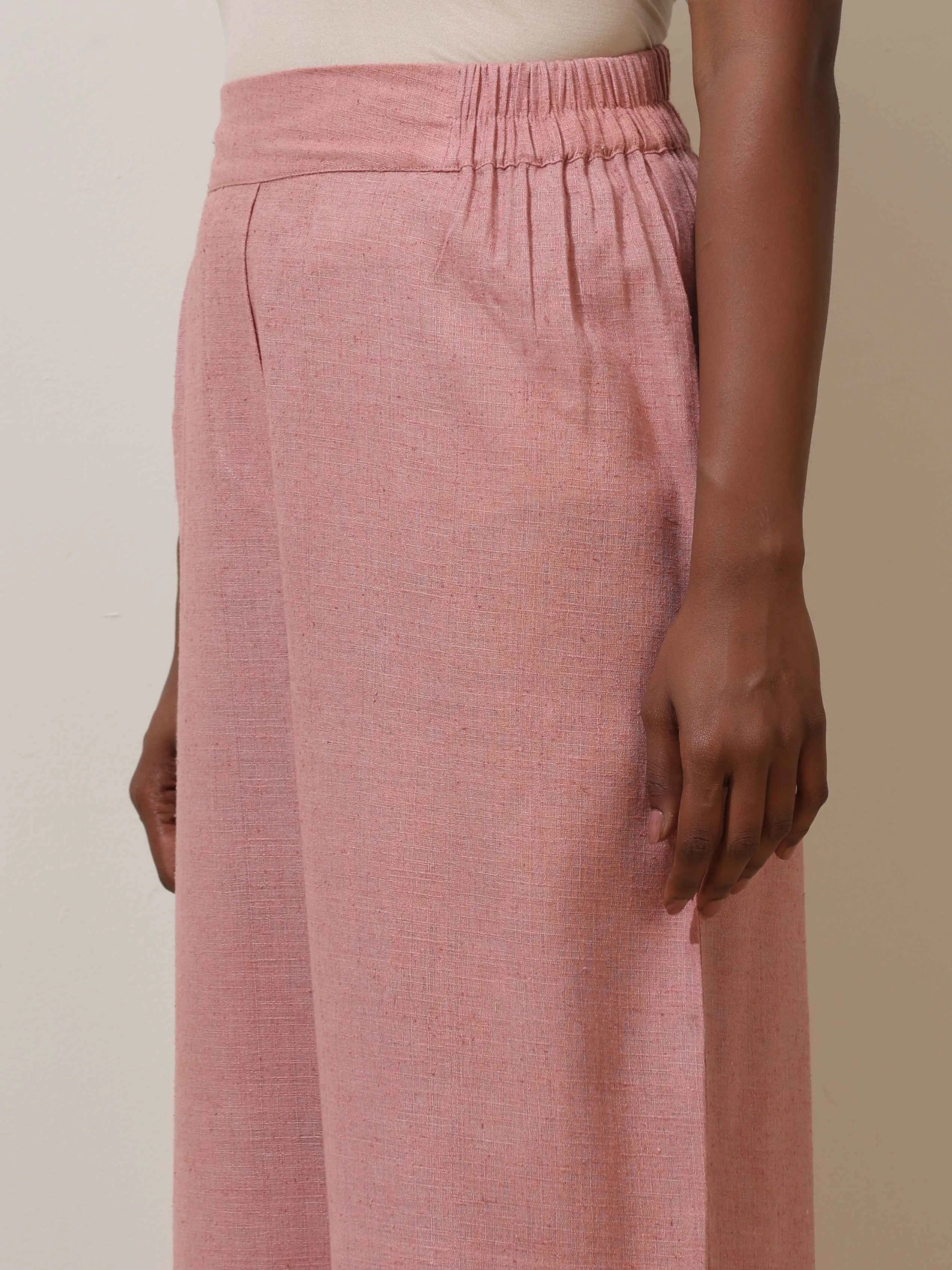 trueBrowns Dalia Pink Embroidered Natural Cotton Kurta Pant Set