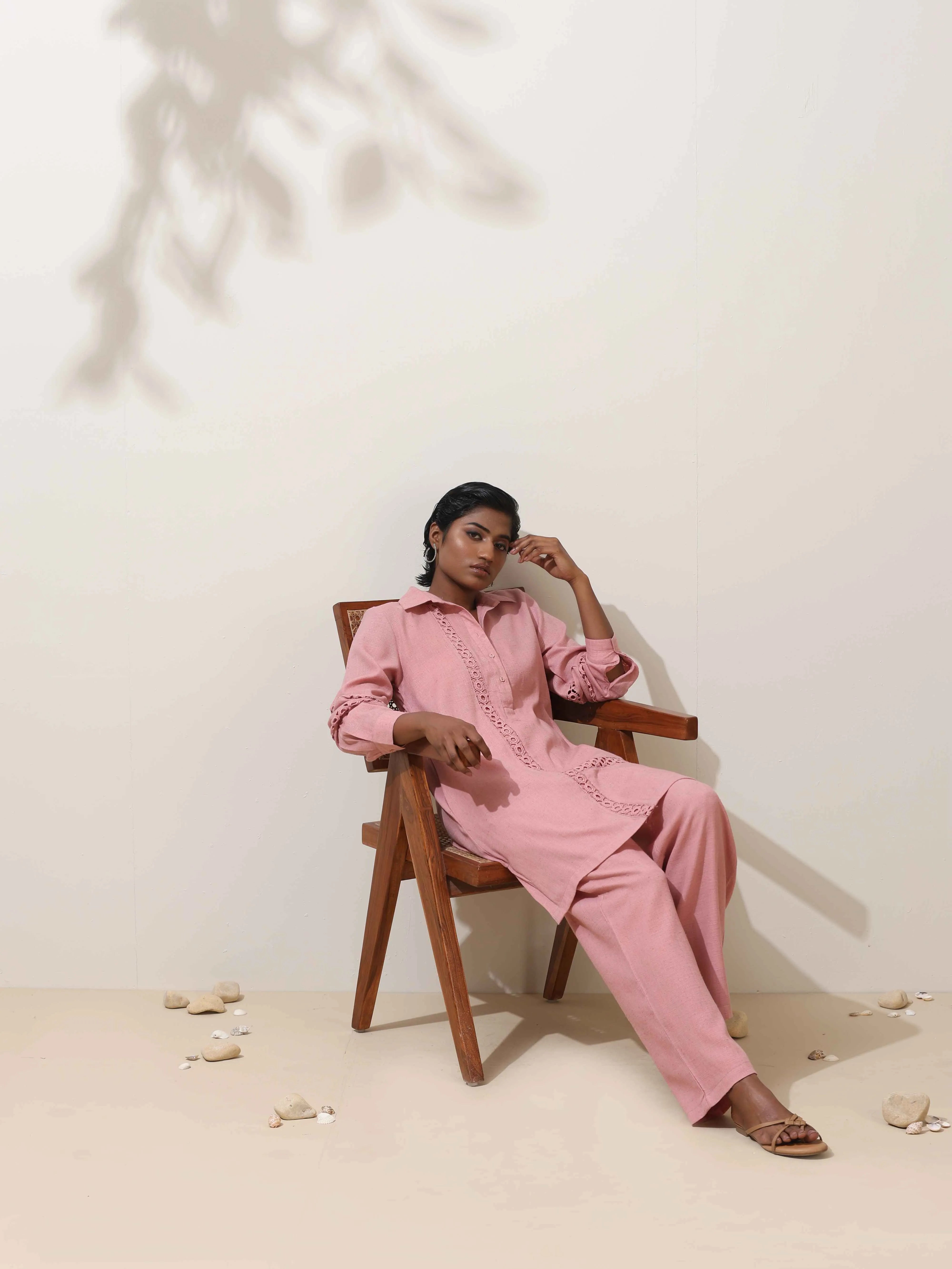 trueBrowns Sakura Pink Natural Cotton Kurta Co-ord Set