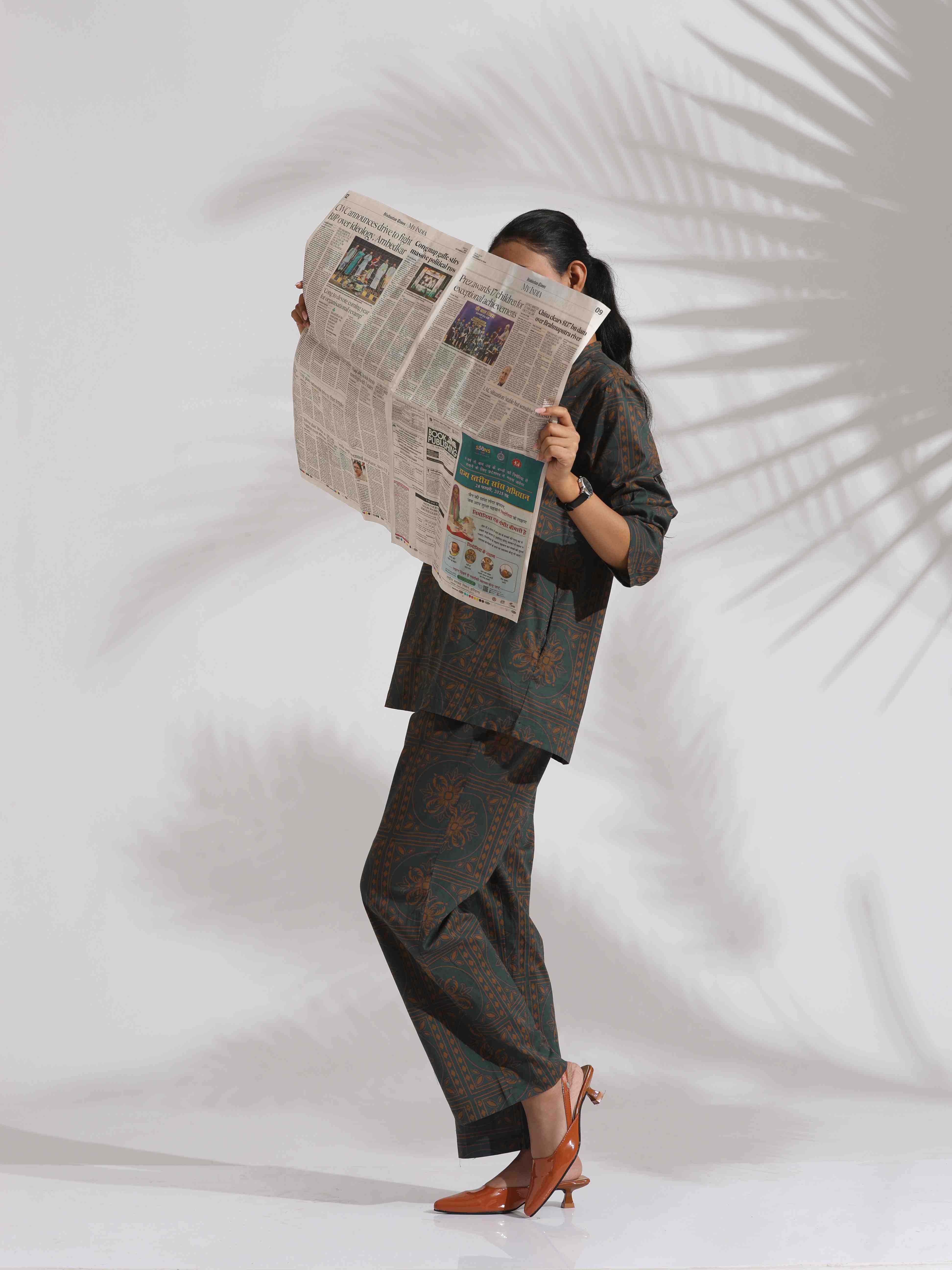 trueBrowns Green Cotton Print Shirt Top & Pants Co-ord Set