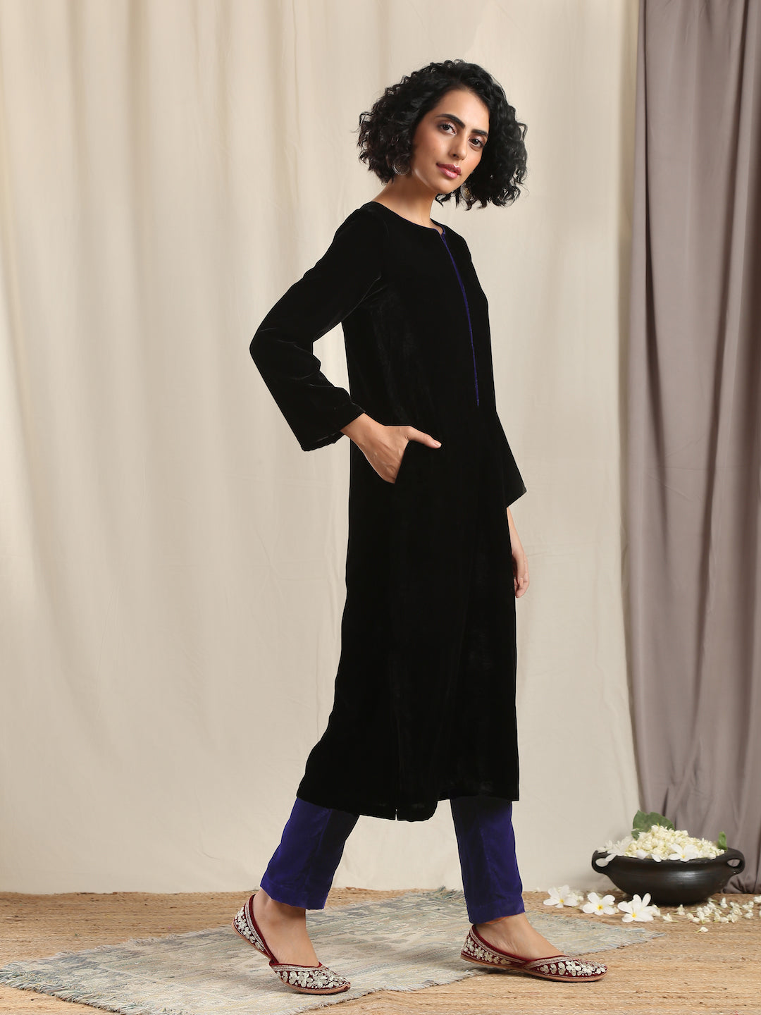 Black Velvet slit Kurta