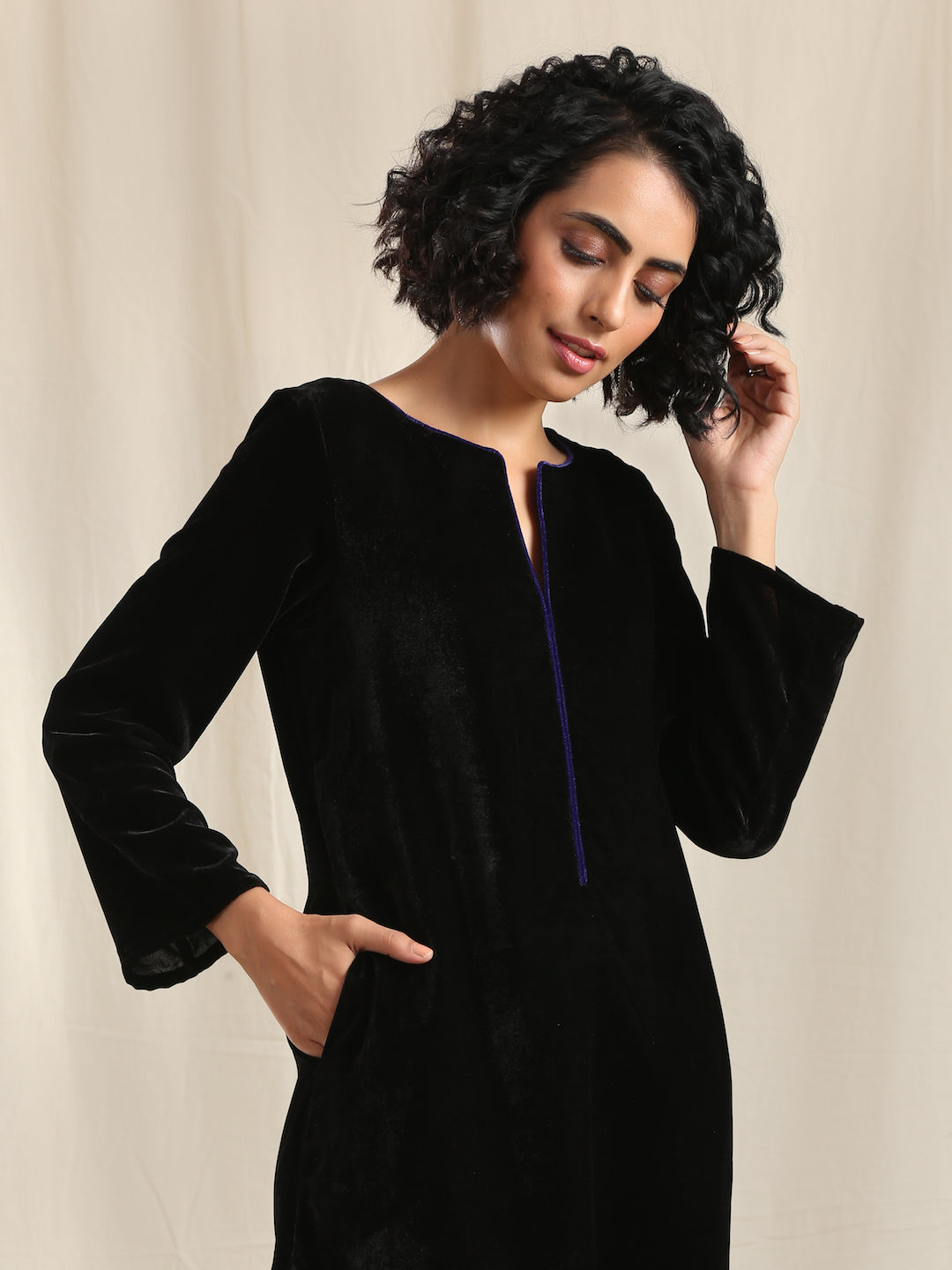 Black Velvet slit Kurta
