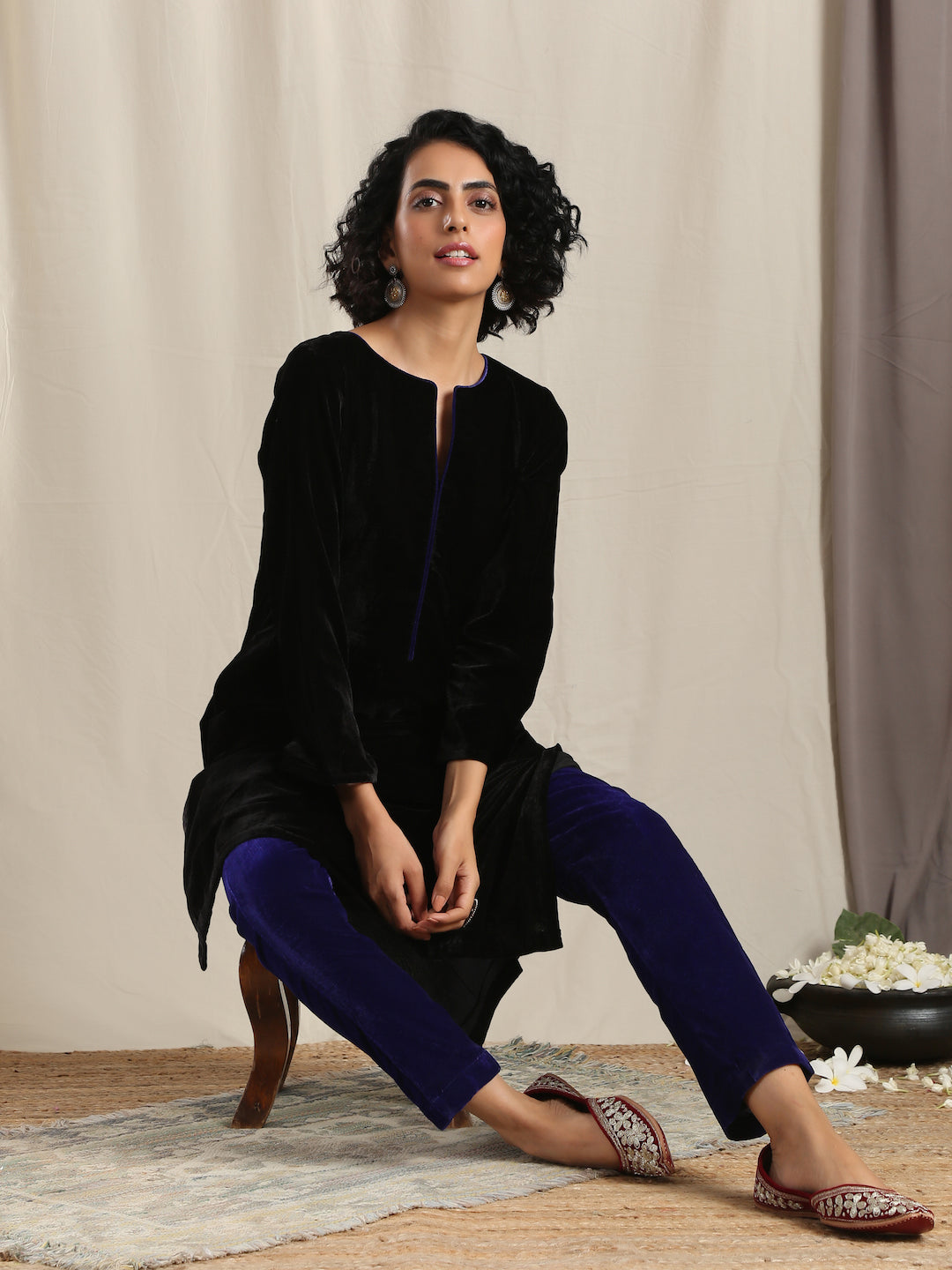 Black Velvet slit Kurta