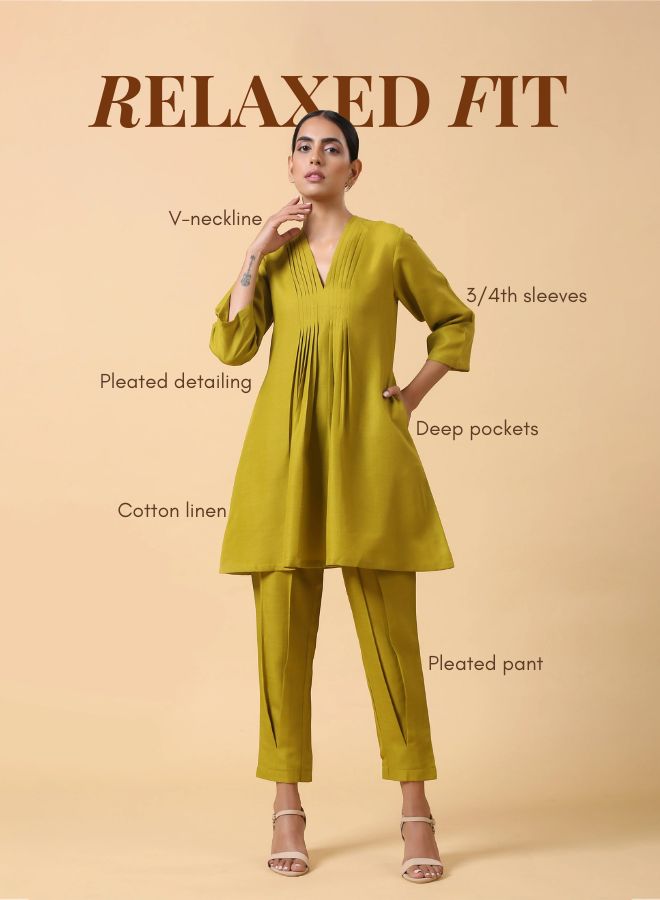 Cotton Linen Lime Green Pleated Co-Ord Set