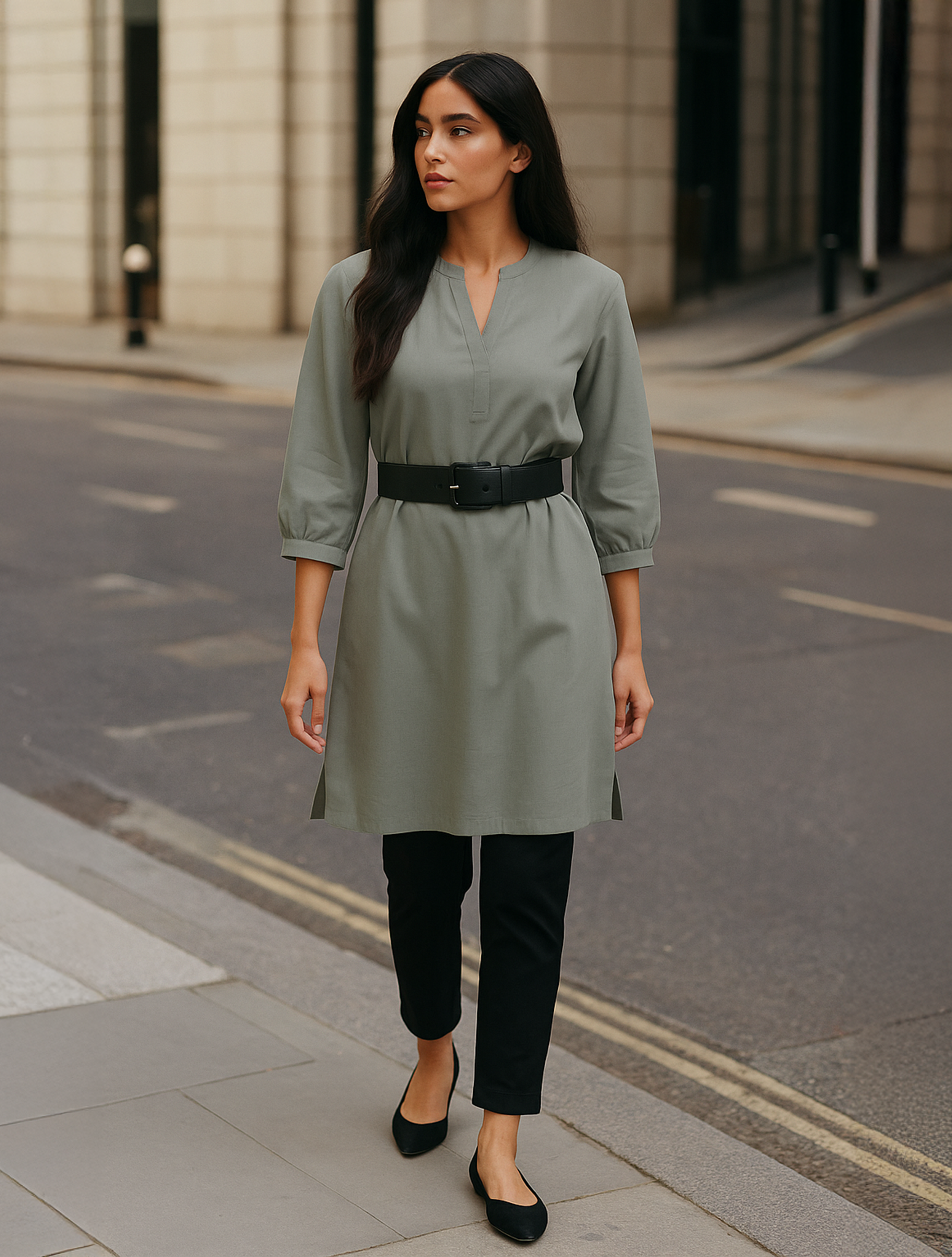 trueBrowns Grey Cotton Blend Short Kurta