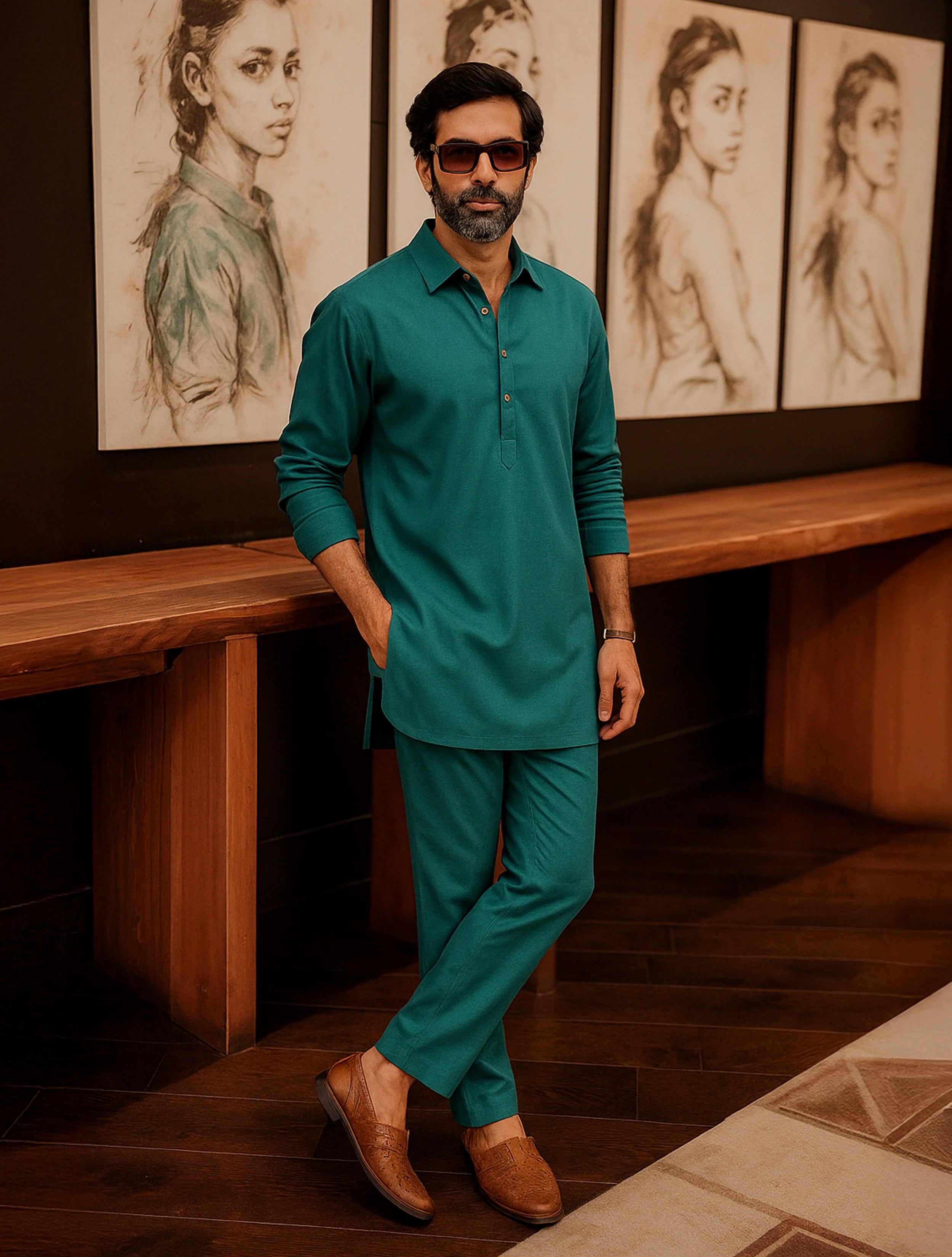 trueBrowns Men's Blue Cotton Reg Co-ord set