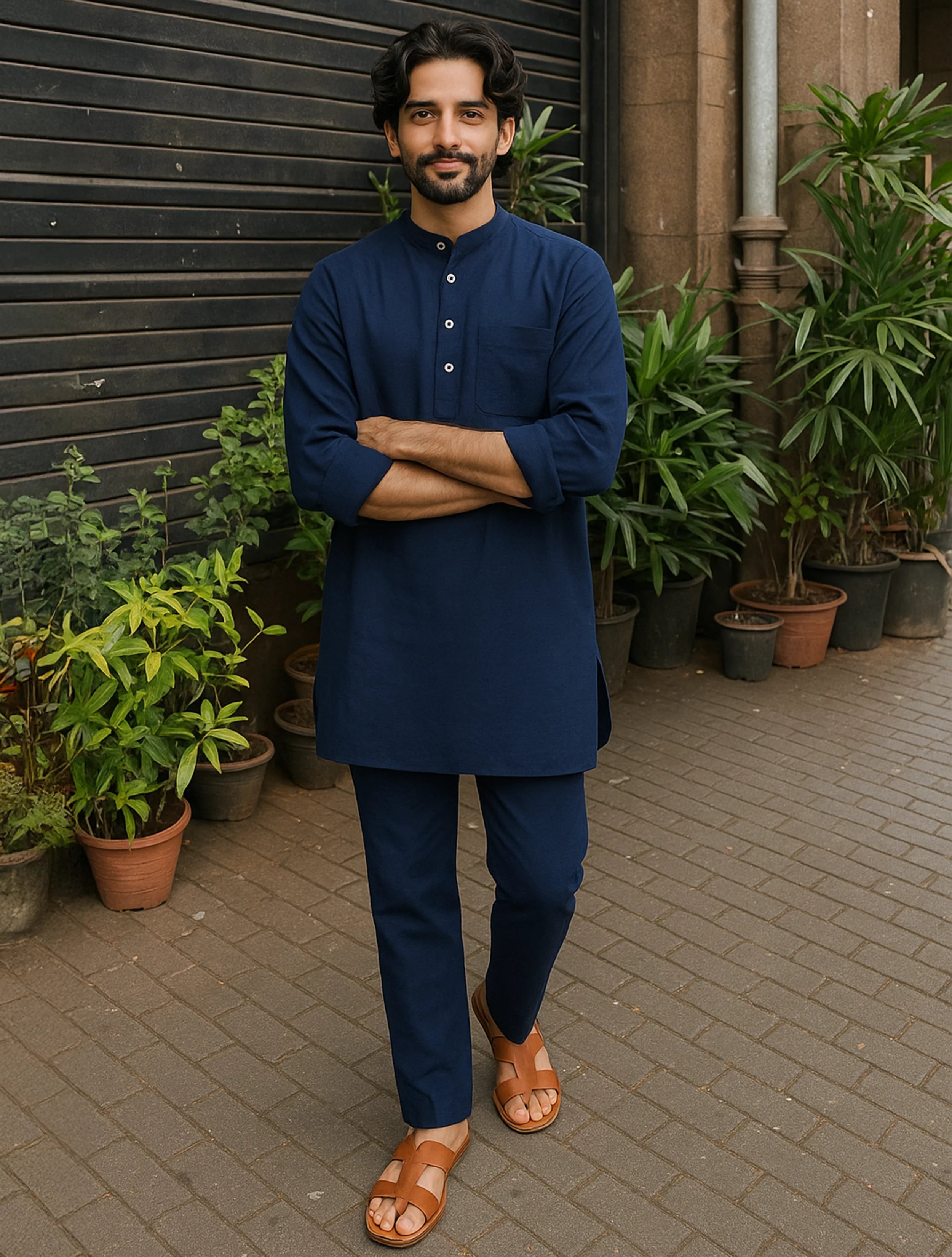 trueBrowns Men's Navy Cotton Co-ord set