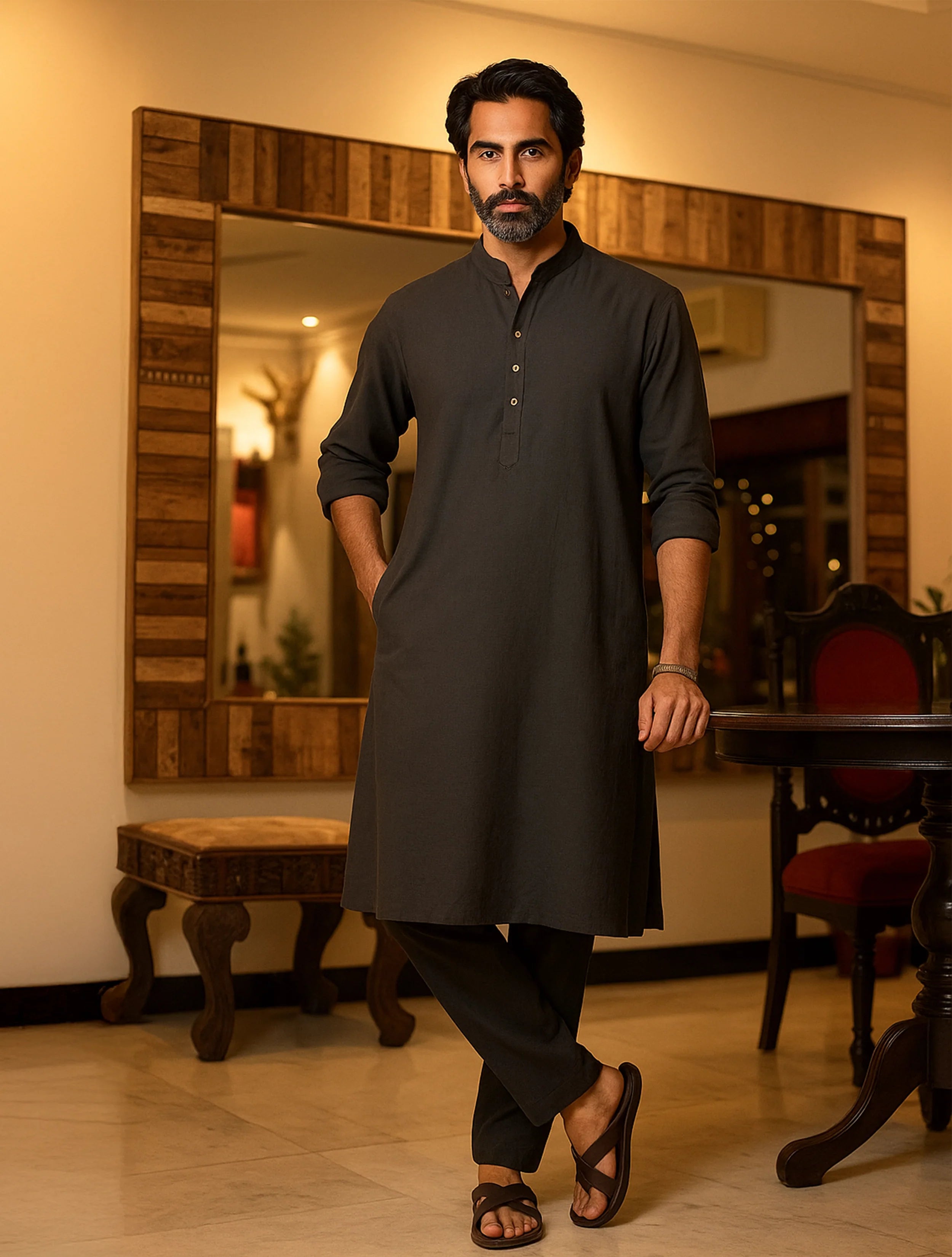 trueBrowns Men's Grey Kurta