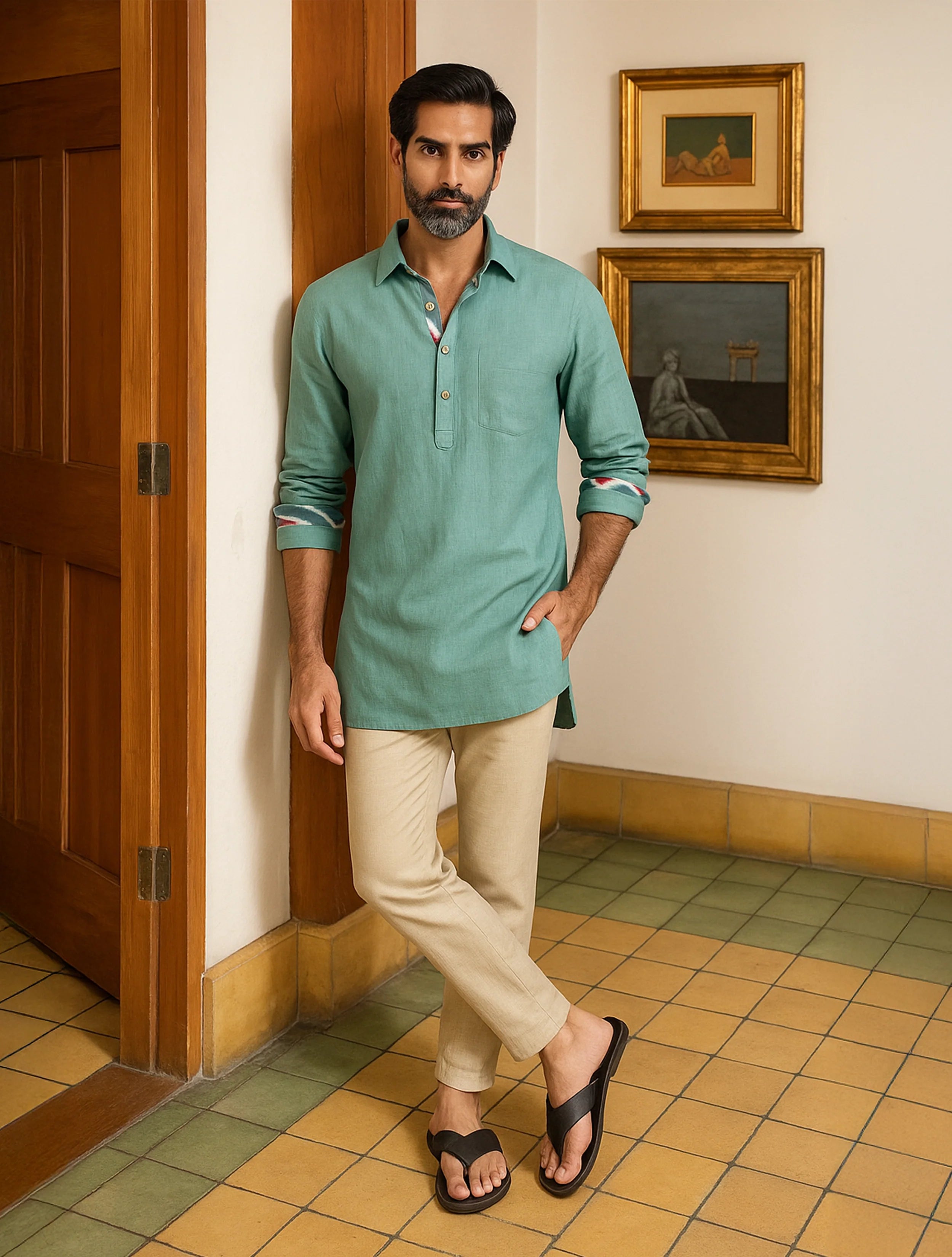 trueBrowns Men's Blue Cotton Kurta