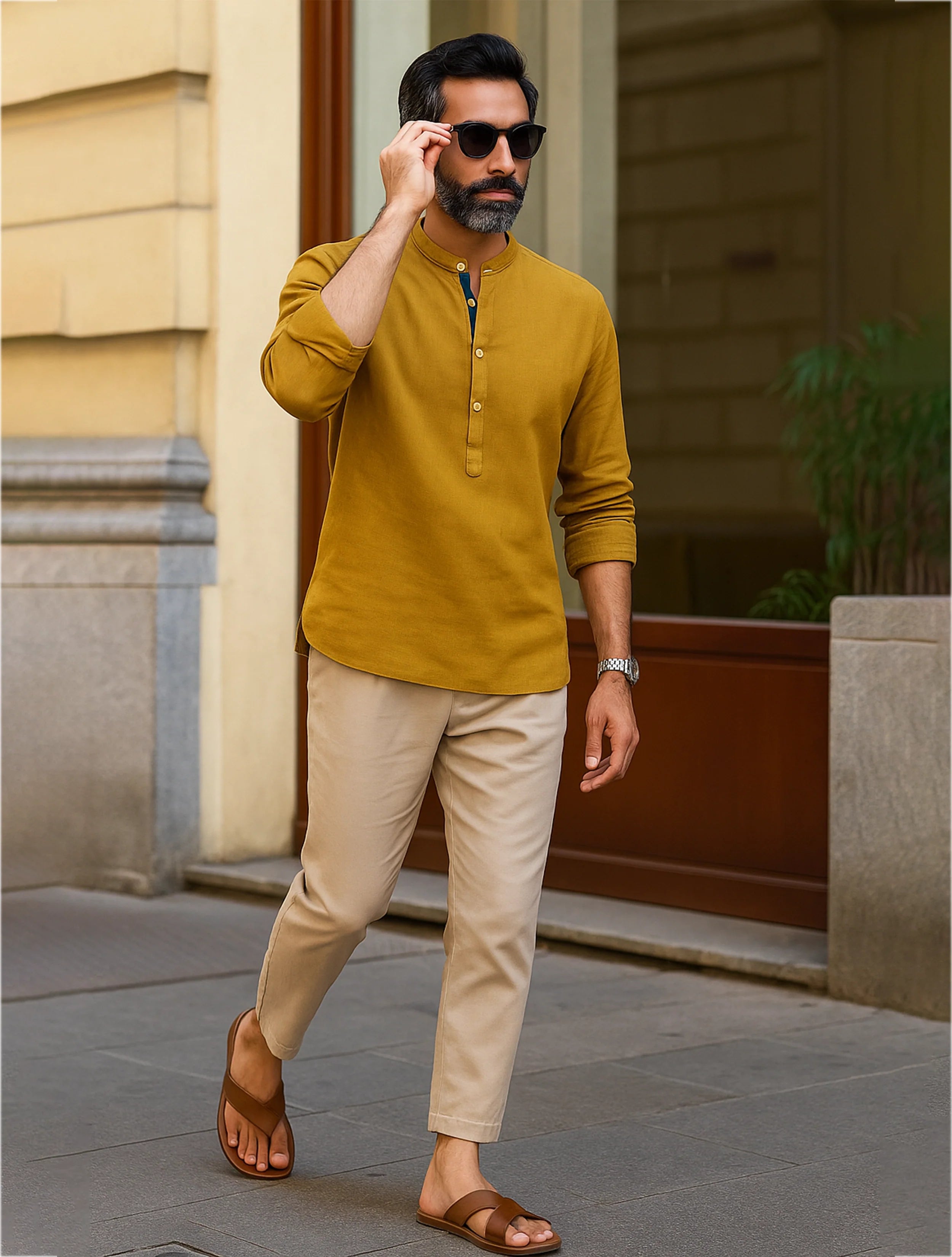 trueBrowns Men's Mustard Cotton Shirt