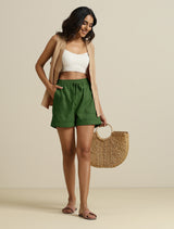 trueBrowns Green Cotton Blend Shorts With Drawstring