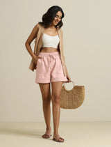 trueBrowns Light Pink Cotton Blend Shorts With Drawstring