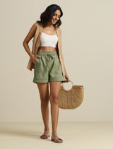 trueBrowns Mint Green Cotton Blend Shorts With Drawstring