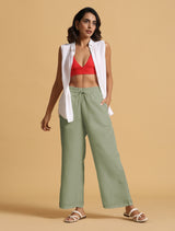 trueBrowns Mint Green Cotton Blend Elasticated Drawstring Straight Pants