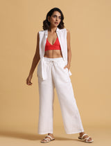trueBrowns White Cotton Blend Elasticated Drawstring Straight Pants