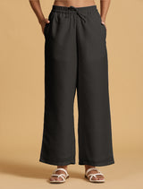 trueBrowns Black Cotton Blend Elasticated Drawstring Straight Pants