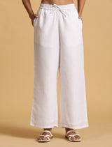 trueBrowns White Cotton Blend Elasticated Drawstring Straight Pants