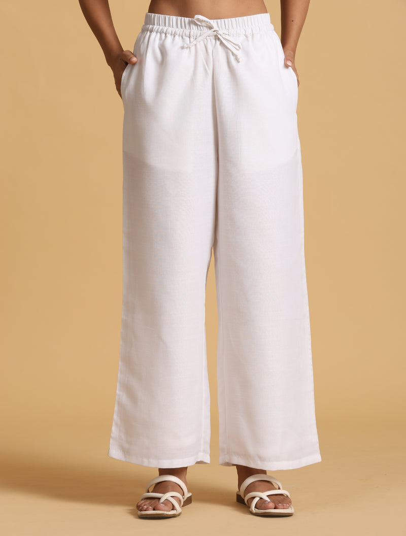 trueBrowns White Cotton Blend Elasticated Drawstring Straight Pants