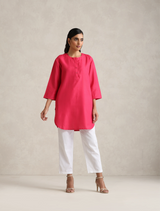 trueBrowns Fuchsia Cotton Blend Short Kurta