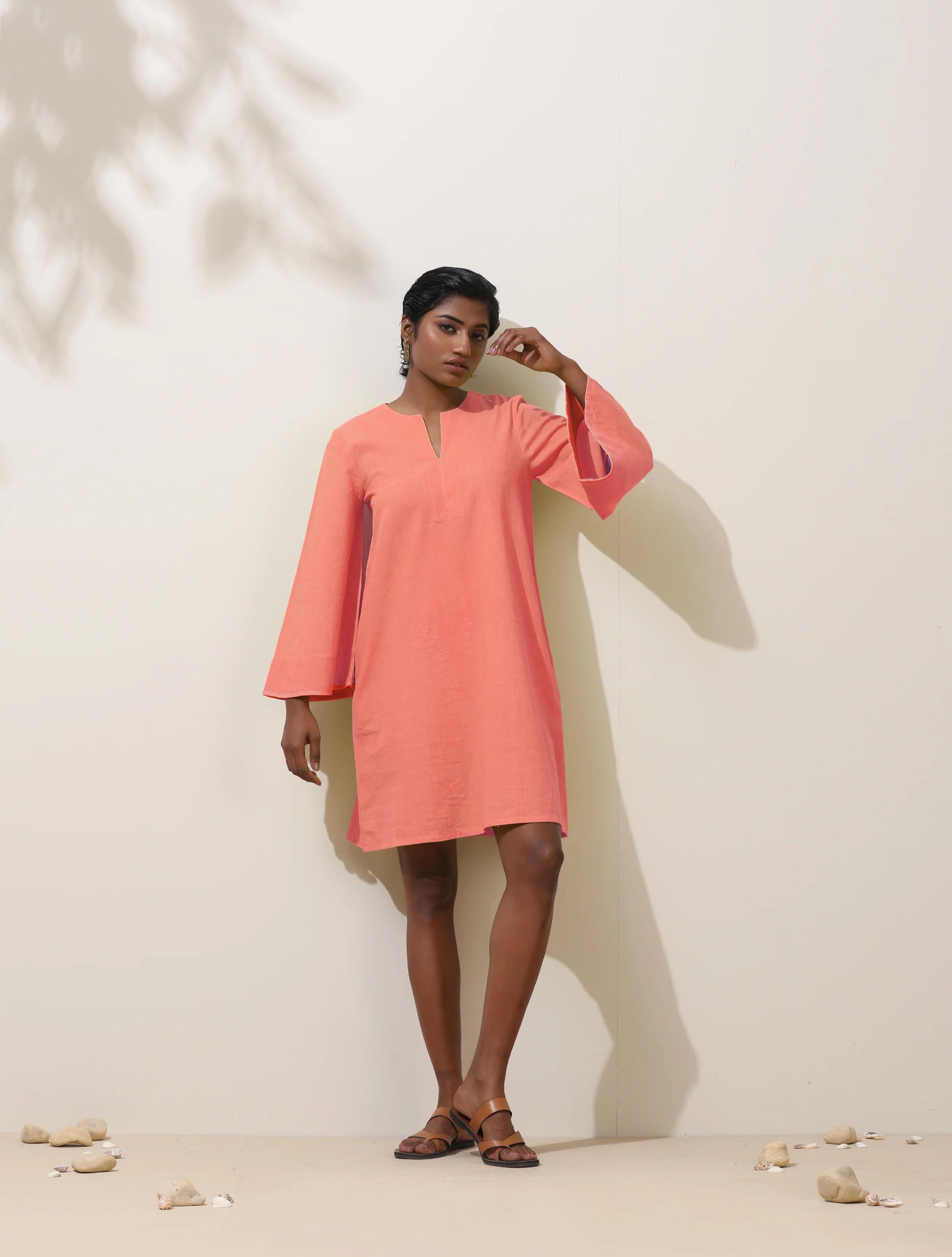 trueBrowns Pink Cotton Blend Short Dress