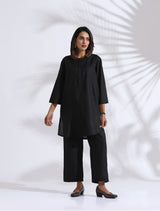 trueBrowns Black Slub Kurta Co-ord Set