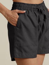 trueBrowns Grey Cotton Blend Shorts With Drawstring