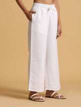 trueBrowns White Cotton Blend Elasticated Drawstring Straight Pants
