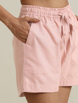 trueBrowns Light Pink Cotton Blend Shorts With Drawstring