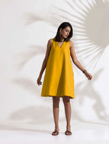 trueBrowns Mustard Cotton Blend Short Dress