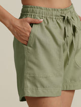 trueBrowns Mint Green Cotton Blend Shorts With Drawstring