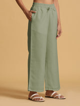 trueBrowns Mint Green Cotton Blend Elasticated Drawstring Straight Pants