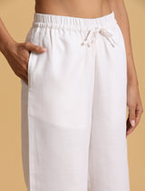 trueBrowns White Cotton Blend Elasticated Drawstring Straight Pants