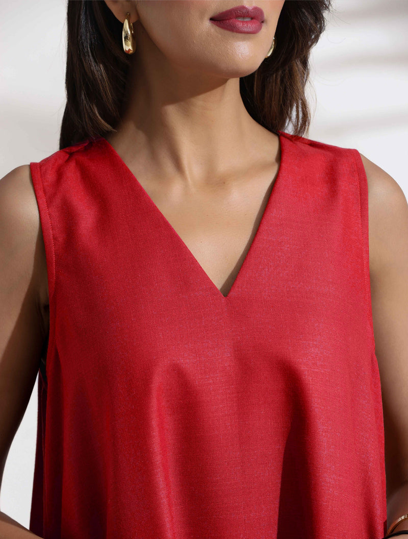 trueBrowns Red Cotton Blend Short Dress