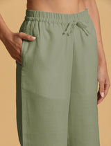 trueBrowns Mint Green Cotton Blend Elasticated Drawstring Straight Pants