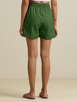 trueBrowns Green Cotton Blend Shorts With Drawstring