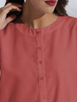 trueBrowns Pink Cotton Blend Pleated Kurta Co-ord Set