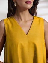 trueBrowns Mustard Cotton Blend Short Dress