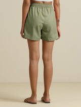 trueBrowns Mint Green Cotton Blend Shorts With Drawstring