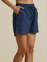trueBrowns Dark Blue Cotton Blend Shorts With Drawstring