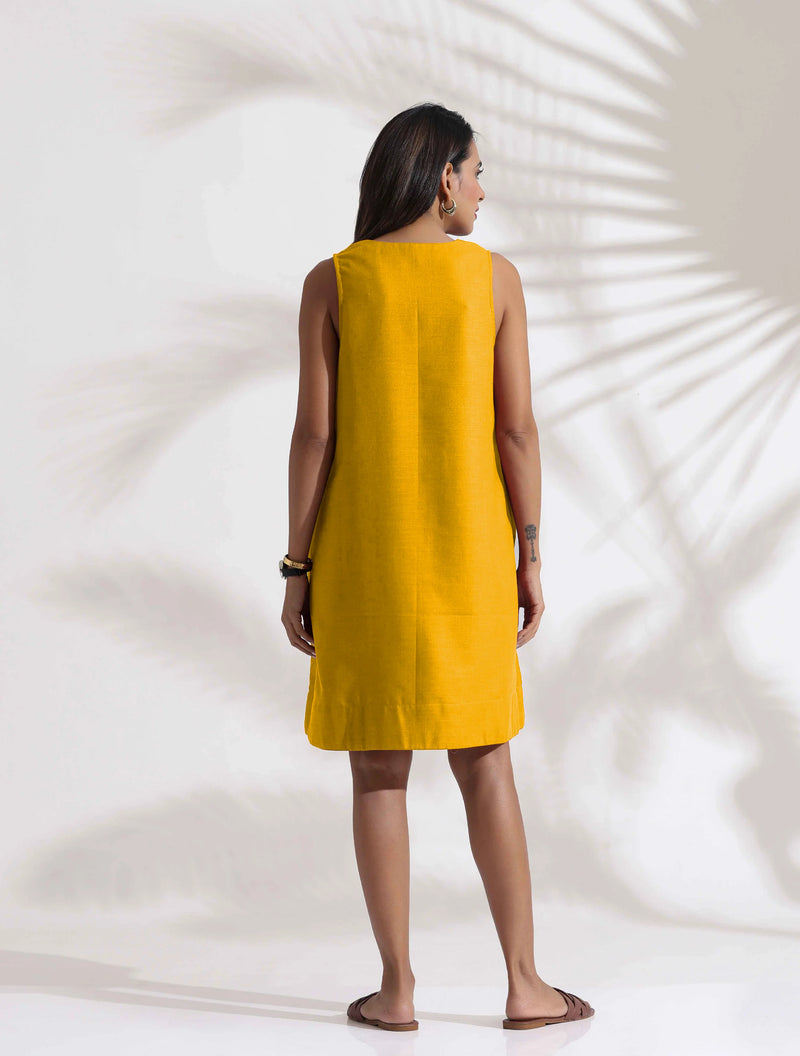 trueBrowns Mustard Cotton Blend Short Dress