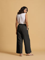 trueBrowns Black Cotton Blend Elasticated Drawstring Straight Pants