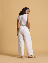 trueBrowns White Cotton Blend Elasticated Drawstring Straight Pants