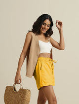 trueBrowns Yellow Cotton Blend Shorts With Drawstring