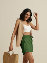 trueBrowns Green Cotton Blend Shorts With Drawstring